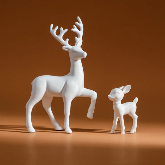 2 Pcs Mother Deer and Fawn Sculptures