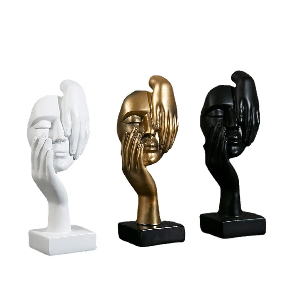 Resin Abstract Mask Statue - European Miniature Figurine for Home Decor