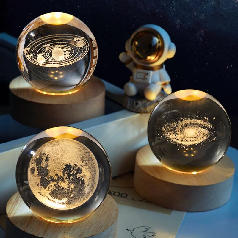 3D Crystal Ball Galaxy Glass Globe with Moon